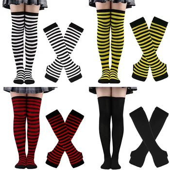 1 seet Overknee Çorap ve Kol Kol Eldiven Uzun Çizgili Katı Uyluk Artı Boyutu Çorap Tatlı Sevimli Eldiven Cosplay Kadın Kızlar