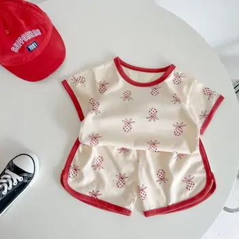 0-3T Yenidoğan Çocuk Bebek Erkek Kız Giysileri set Yaz Ananas Baskı Üst T Shirt şort takımı Pamuk 2 adet Kıyafetler set