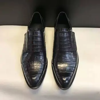 Lüks kalite Yeni Hakiki gerçek hakiki timsah göbek cilt siyah mat renk erkekler iş elbise ayakkabı inek derisi ayakkabı tabanı
