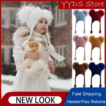 Toddler Bebek Örme Kazak Kap Abartılı Kişilik 2 Rakun Kürk Topu Örgülü Şapka Büyük Top Kış çocuk Bere Şapka