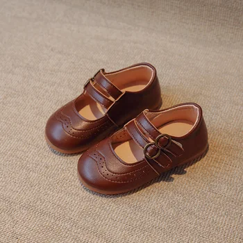 CUZULLAA 2023 Çocuk deri ayakkabı Kız Erkek Vintage Düz Renk rahat ayakkabılar Çocuklar İçi Boş Yumuşak Taban Ayakkabı Daireler 21-30