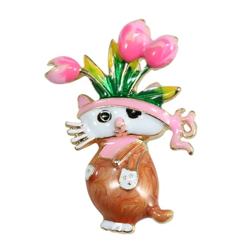 renkli emaye mizaç korsaj, çiçek kedi moda tasarım ceket damla sır broş kadın rolünü oynamayı hak ediyor