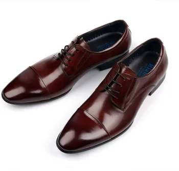 Büyük Boy EUR45 Kahverengi Tan / Siyah Oxfords Düğün Ayakkabı Erkek erkek resmi ayakkabı Hakiki Deri Balo Elbise Ayakkabı