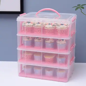 4 Katlı Cupcake Taşıyıcı Gıda Tutucu Tutar 48 Cupcakes Tatlı Konteyner Vaka Taşınabilir Kek Tutucu