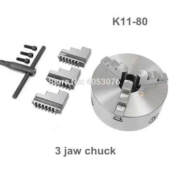 Yeni 3 inç 3 Çene 80mm TORNA Chuck Kendinden Merkezleme K11-80(G) anahtarı ve Vidalar sertleştirilmiş çelik için delme freze Makinesi