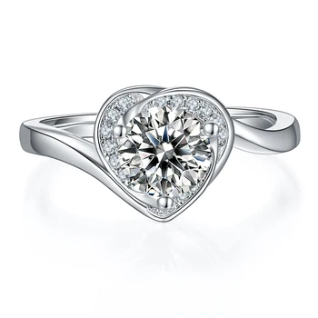 Moda takı Çiçeği Kalp Altın Kaplama 100 % S925 Ayar Gümüş 1CT Mozanit Pırlanta Düğün Nişan Yüzüğü