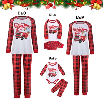 Kupokası Yeni Merry Christmas Ekose Aile Eşleştirme Pijama Set Yetişkin Çocuk Üst + Pantolon Pijama Pj Takım Bebek Romper