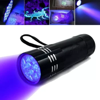 El feneri Siyah Mini Alüminyum Ultra Violet 9 LED el feneri Blacklight Pet İdrar Lekeleri Dedektörü UV El Feneri Süper Parlak