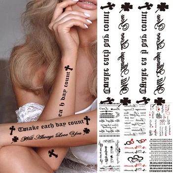 Benzersiz Şiir Geçici Dövmeler Kadın Erkek Çocuklar İçin Çapraz Mektup Sanskrit Kelebek Sahte Dövme Etiket Parti Tek Kullanımlık Dövmeler