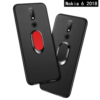 Kapak Nokia 6 2018 için Kılıf lüks 5.5 inç Yumuşak Siyah Silikon Manyetik Araç tutucu halkalı telefon kılıfı Coque Nokia 6.1 için Kılıfları