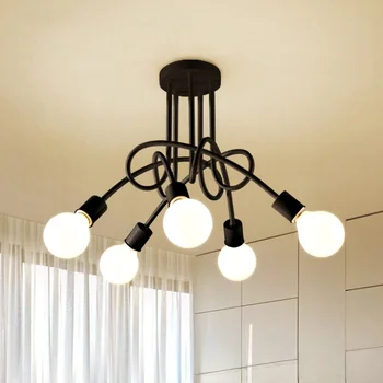 Amerikan Retro tavan ışık ferforje LED E27 avize siyah ve beyaz lamba oturma odası dekorasyon ev aydınlatma armatürü