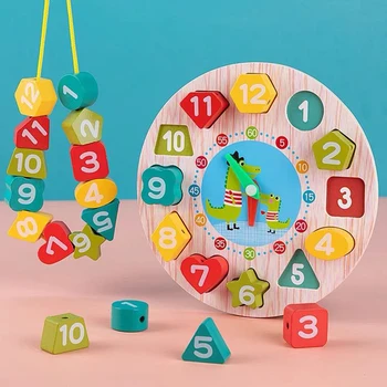 Montessori Eğitim Ahşap Boncuk ve Saat yap-boz Araçlar çocuk Eğitici Oyuncaklar Anlamak için Numaraları ve Anime
