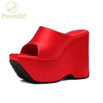 Phoentin Seksi Parti Kama süper yüksek topuklu Terlik 2022 yeni kadın yaz platformu moda peep toe Sandalet kırmızı 35-43 FT1851