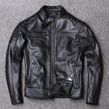 Ücretsiz kargo.Yeni varış.kaliteli motorcu deri ceket, erkek motor hakiki deri ceket.1.1 mm kalınlığında inek derisi giysiler.siyah satış