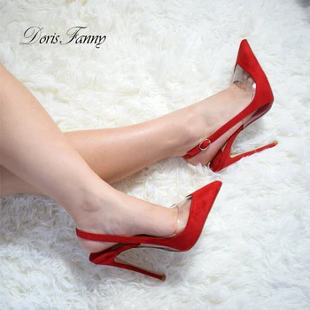 Doris Fanny Seksi Kadınlar Sivri Burun Kırmızı Yüksek Topuk Stilettos Yaz Seksi Pompaları Ayakkabı Slingback Topuklu