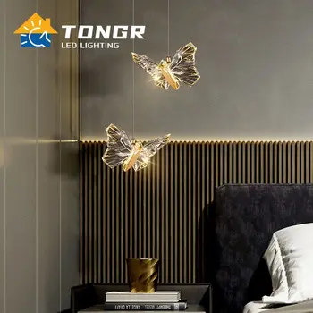 Kelebek Kolye Lamba Modern Kristal LED kolye ışıkları Tek Kafa Asılı Lambalar Yatak Odası Başucu iç mekan ev dekoru Parlaklık