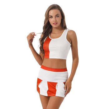 Kadın Renk Bloğu Spor spor Kıyafetler Amigo Cosplay Kostüm U Boyun Kolsuz Kırpılmış Tank Top Pilili Etek ile