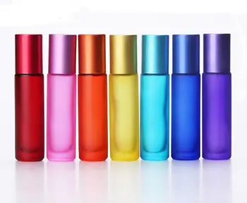 Yeni 100 adet Kalın Renkli Buzlu 10ml 1/3oz Roll On Cam Parfüm Şişesi Kokuları uçucu yağ şişesi Rulo Topu SN172
