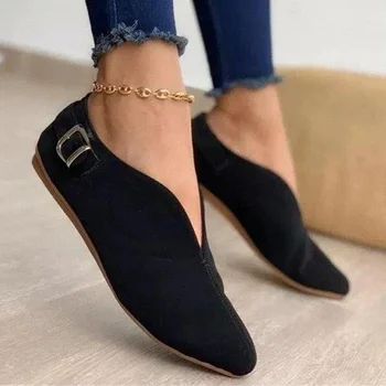 2022 Sivri Burun Süet Kadın Flats Ayakkabı Kadın Loafer'lar Yaz Moda Tatlı Düz rahat ayakkabılar Kadın Zapatos Mujer Artı Size35-43