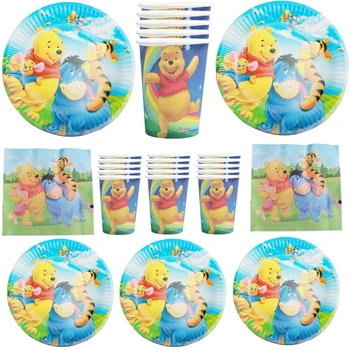120 adet / grup Winnie The Pooh Tema Sofra Seti Dekorasyon Mutlu Doğum Günü Partisi Peçeteler Tabaklar Bardaklar Çocuklar Iyilik Yemekleri Havlu