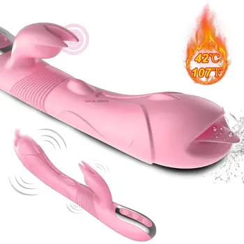 Kadınlar İçin seks Oyuncakları G Noktası vajina Klitoris Stimülatörü yapay penis vibratör ısıtma dil yalama tavşan vibratör 12 Modları Seks ürünleri