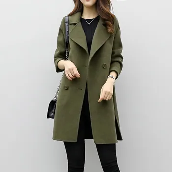 Bayan Sonbahar Kış Ceket Ceket Yeşil Uzun Casual Kadın Dış Giyim İnce Hırka Kış sıcak tutan kaban Palto Kadın Moda Giyim