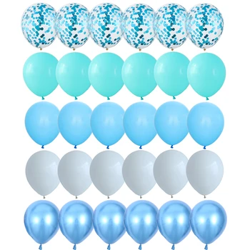 30 adet Açık Mavi Balonlar Seti Krom Metalik Lateks Balon konfeti balonları Düğün Doğum Günü Partisi Dekoru Bebek Duş