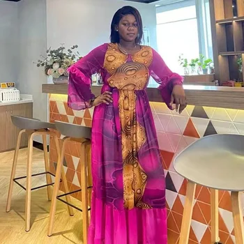 2022 Yaz Seksi Afrika Kadınlar Baskı Polyester Uzun Kollu Elbise Noel Elbiseler Kadınlar için Afrika Elbiseler Afrika Giysi