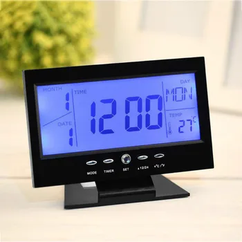 LCD Ekran Dijital Saatler Termometre Kapalı nem monitörü Elektronik Ekran Sıcaklık Ses Kontrolü çalar saat Takvim