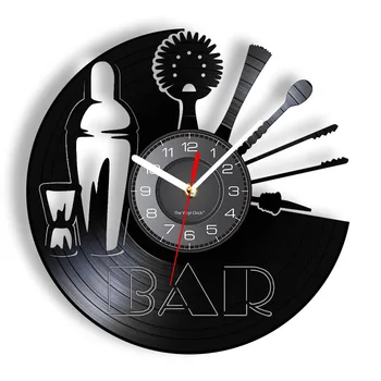 Bar İçme duvar saati Vinil Kayıt Albümü Dekor Aksesuarları Cut Out Longplay Duvar Sanatı Ev Bar Mutfak duvar saati Barmen Hediye