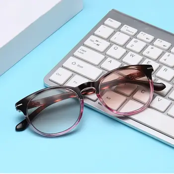 1 adet Anti-mavi ışık okuma gözlüğü Kademeli Çay Rengi Dilimleri Yuvarlak Çerçeve Göz Koruması Ultra Hafif Ofis Gözlük