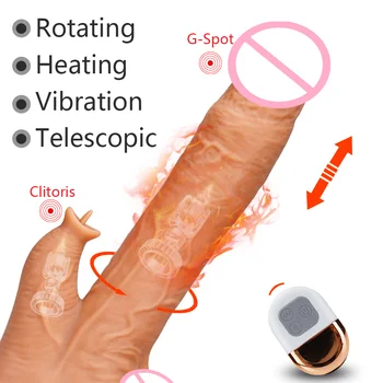 Isıtma yapay penis vibratör erkek yapay otomatik teleskopik rotasyon Dildos Penis seks makine oyuncak kadınlar için Strapon mastürbasyon