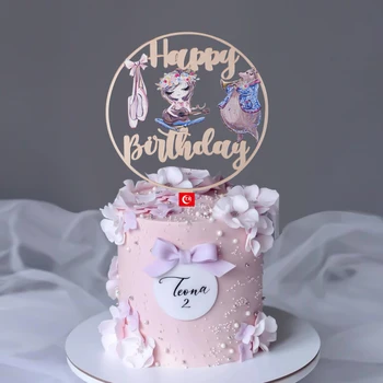 Mutlu Doğum Günü Pastası Toppers Bale Kız Doğum Günü Partisi Boyalı Akrilik Kek Bayrakları Kız Kek Pişirme Dekor