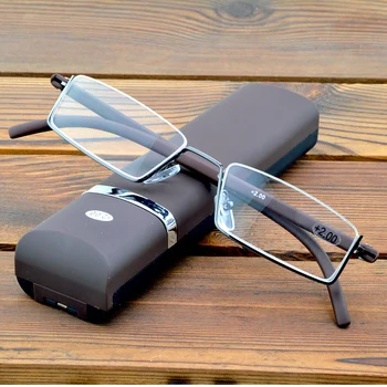 Up Yarım jant Alaşım Kahverengi Çerçeve Taşınabilir Gözlük Çok kaplamalı Lensler Moda okuma gözlüğü +0.75 İla + 4 KILIF ile