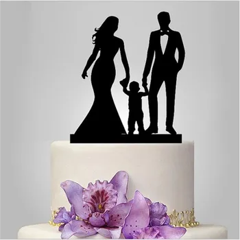 Mutlu Aile Düğün Pastası Toppers Erkek Gelin ve Damat Siluet Siyah Özel Kek Topper Yıldönümü Partisi Dekorasyon Hediye