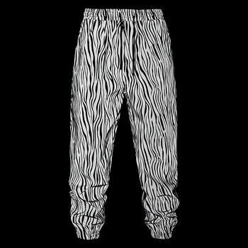 Hip Hop Zebra Desen Yansıtıcı koşucu pantolonu Erkekler Floresan Dans Parti Sweatpants Festivali Rave Gece spor pantolonlar Kıyafet