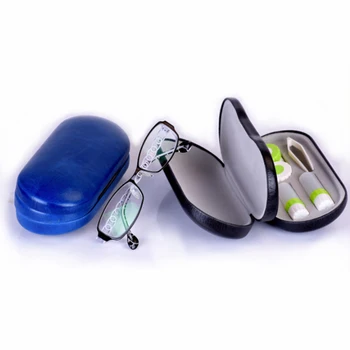 Deri okuma gözlüğü Durumda Çift Ara Katman Ayna İle Metal Lens Çantası Kiti Kutusu Çift Amaçlı Çift Kullanımlı Lentes De Contacto