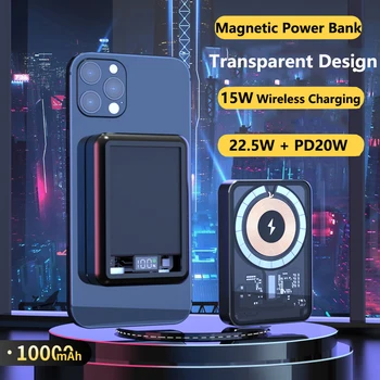 Şeffaf Güç Bankası 15W Manyetik Qi Kablosuz Şarj iPhone 13 12 Powerbank 22.5 W Hızlı Şarj için Huawei Xiaomi Samsung