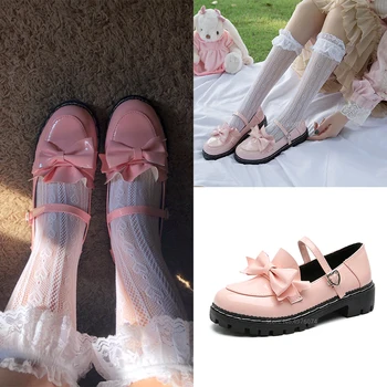 Lolita Ayakkabı Japon Üniversite Öğrencileri Kızlar Yuvarlak Ayak Toka Sapanlar Yay JK Banliyö Üniforma Lovelive PU Deri Ayakkabı 3 renkler