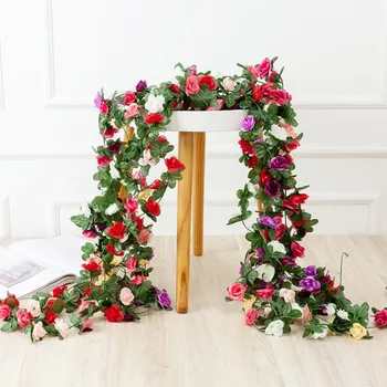 250cm Yapay İpek Gül Asma Rattan Dize Asılı Çiçekler Duvar Dekorasyonu için Sahte Bitkiler Yapraklar Garland Ev Düğün Dekor