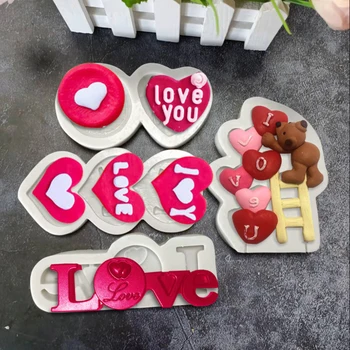 Ayı AŞK Kalp Silikon Kek Pişirme Kalıp Sugarcraft çikolatalı kek Kalıp Reçine Araçları Fondan Kek Dekorasyon Araçları
