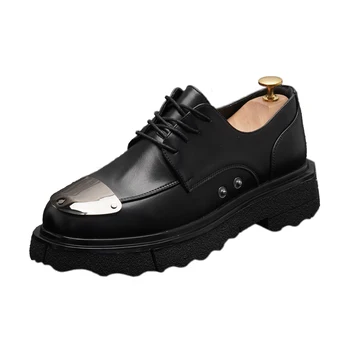 Erkek ayakkabısı İngiliz Tarzı Trend Retro Derby Ayakkabı Kalın tabanlı Deri rahat ayakkabılar Erkekler İç Yükseltme Günlük Yeni Görünmez Ayakkabı