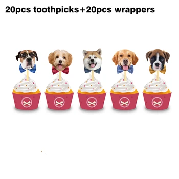 Doğum günü kağıdı Kek Toppers Kürdan ve Sarmalayıcılar Sevimli Pet Köpekler Bebek Duş Parti Tema Mutlu Doğum Günü Partisi Kek Dekorasyon