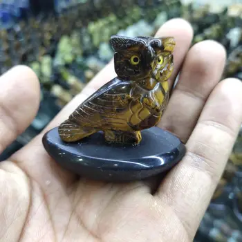 Baykuş Figürleri Zanaat Oyma Doğal Taş Kaplan Gözü Mini Hayvanlar Heykeli Ev Dekor Mineraller Şifa Kristalleri