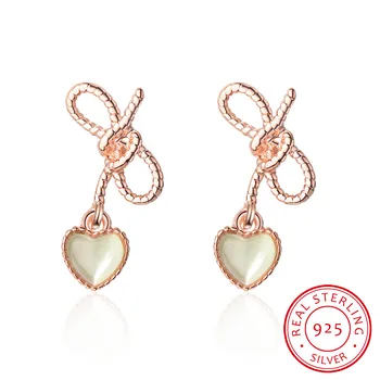 Tatlı Hollow İlmek Opal Kalp 925 Ayar Gümüş Küpe Kadınlar İçin oorbellen pendientes S-E774