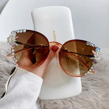 Vintage Rhinestone Kedi Göz Güneş Gözlüğü Kadın Moda Bling Elmas Retro Seksi güneş gözlüğü Bayanlar Degrade Sunglass Oculos UV400