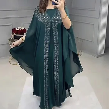 Uzun Elbise Zarif İnci Şifon Ağır Sanayi Sıcak Matkap Jilbab Müslüman İç Etek Bayanlar Abaya