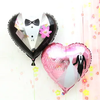 10 adet / grup Kalp Gelin Damat Alüminyum Balon Düğün Süslemeleri Düğün Parti Kutlama Aşk Hava Balonları sevgililer Parti