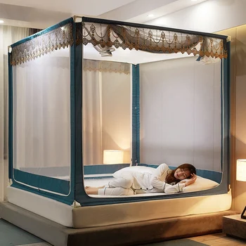 Cibinlik Yatak Canopy Netleştirme Katlanabilir Evrensel Fermuar Kare Cibinlik Üç kapılı Mosquitera Cama Yatak Gölgelik BD50