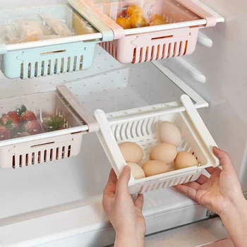 Ayarlanabilir Gerilebilir Buzdolabı Organizatör çekmece sepeti Buzdolabı Pull-out Çekmeceli Taze Spacer Katmanlı Depolama Rafı